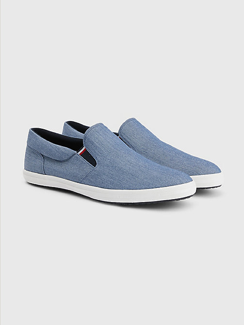 blue essential slip-on chambray trainers for men tommy hilfiger