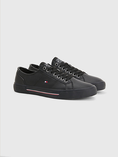 black essential signature leather trainers for men tommy hilfiger