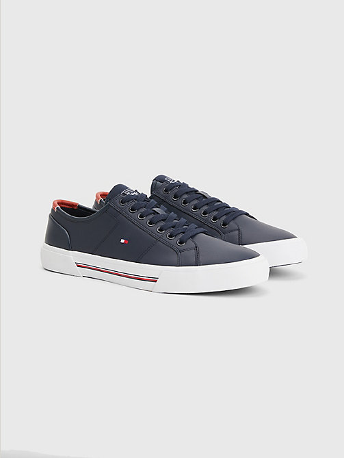 blue essential signature leather trainers for men tommy hilfiger