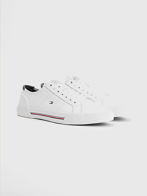 wit essential signature leren sneaker voor men - tommy hilfiger
