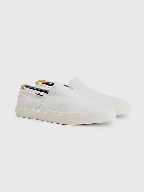 white essential slip-on vulcanised trainers for men tommy hilfiger