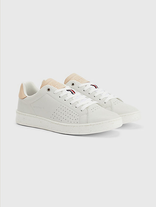 white retro court perforated cupsole leather trainers for men tommy hilfiger
