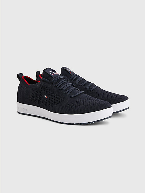 blue knitted cupsole trainers for men tommy hilfiger