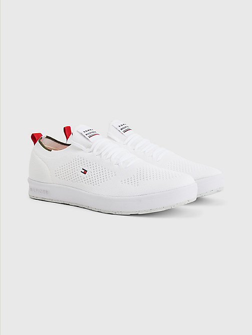 white knitted cupsole trainers for men tommy hilfiger