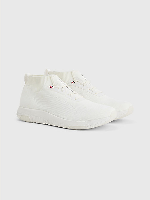 white knitted runner high-top trainers for men tommy hilfiger