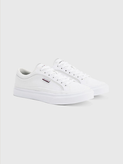 white canvas cupsole trainers for men tommy hilfiger