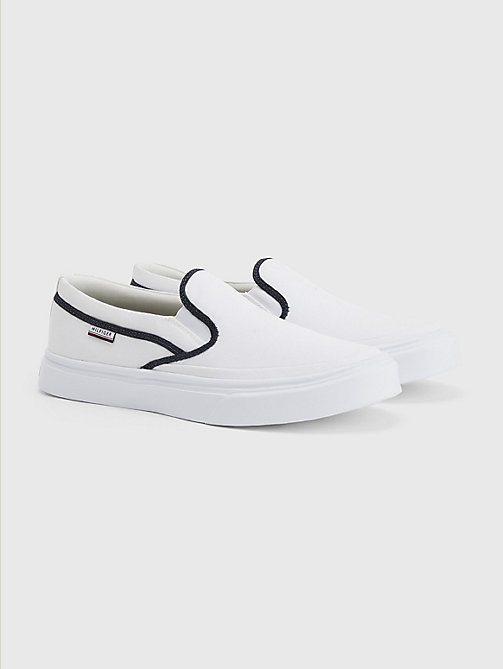 white lightweight slip-on cupsole trainers for men tommy hilfiger
