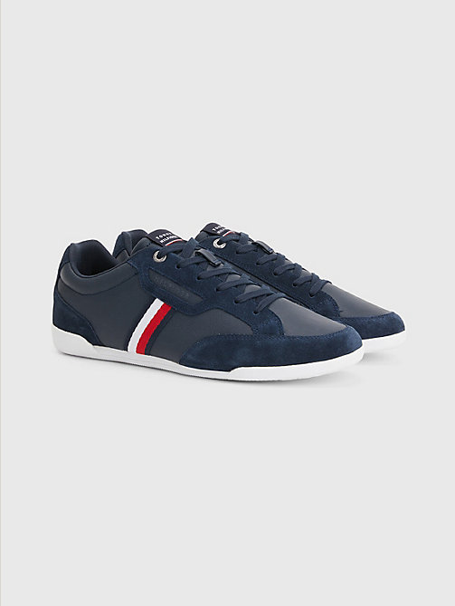 blue signature leather mix cupsole trainers for men tommy hilfiger