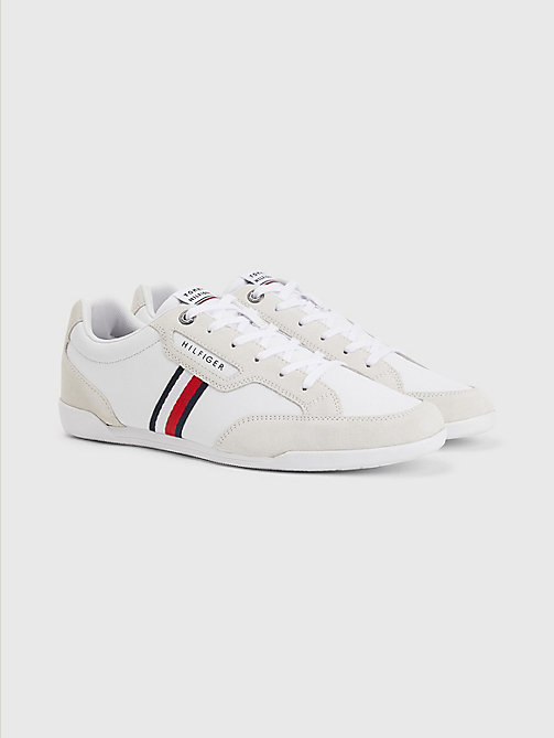 white signature leather mix cupsole trainers for men tommy hilfiger
