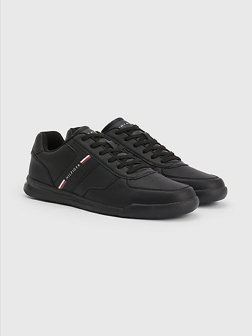 black lightweight cupsole leather trainers for men tommy hilfiger