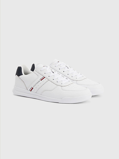 white lightweight cupsole leather trainers for men tommy hilfiger