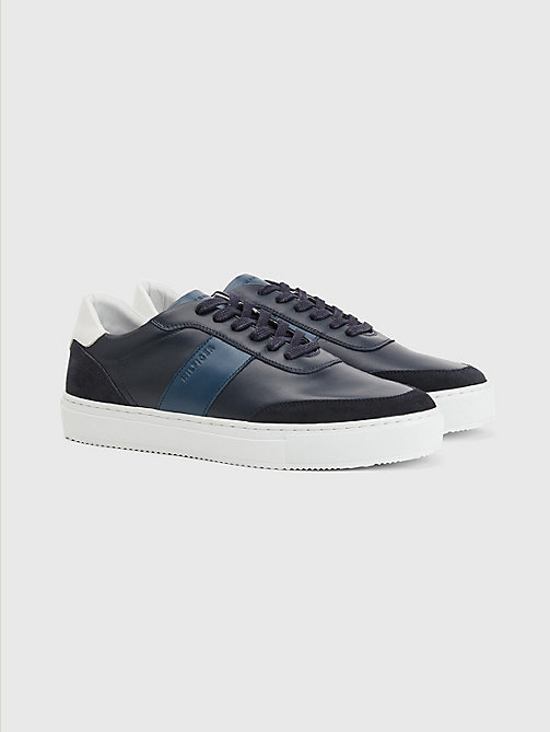 blue premium leather cupsole trainers for men tommy hilfiger