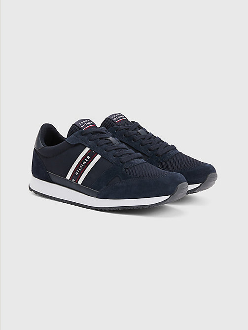 blue tonal mixed texture runner trainers for men tommy hilfiger