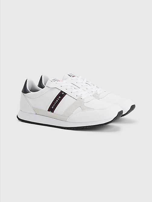white leather logo runner trainers for men tommy hilfiger