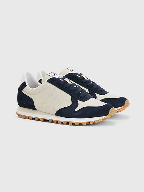 beige elevated mixed texture runner trainers for men tommy hilfiger