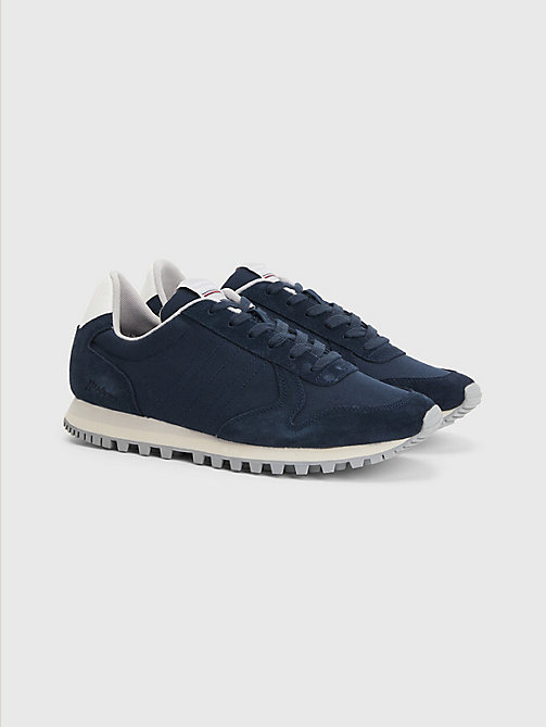blue elevated mixed texture runner trainers for men tommy hilfiger