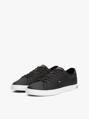 black essential leather vulcanised trainers for men tommy hilfiger