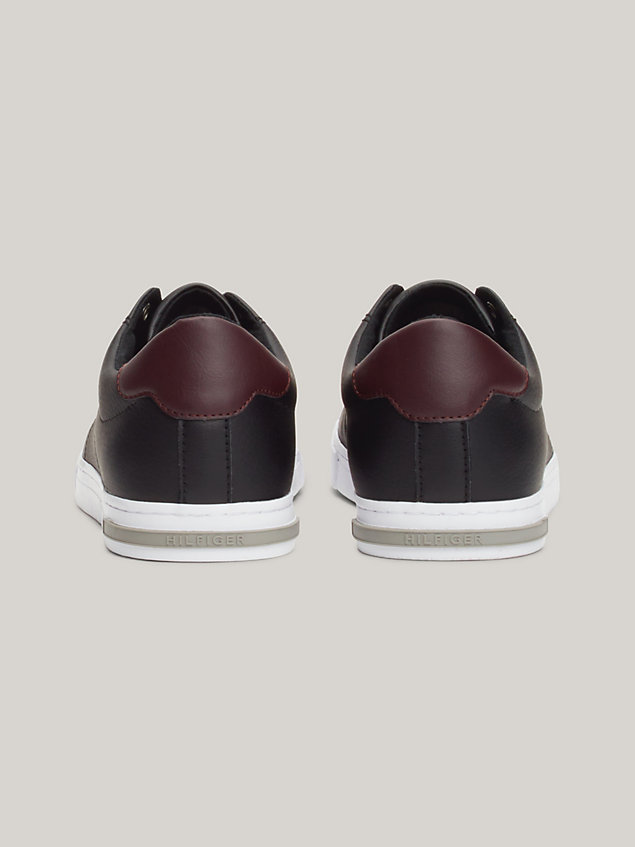 black essential leather vulcanised trainers for men tommy hilfiger