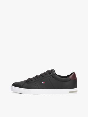 black essential leather vulcanised trainers for men tommy hilfiger