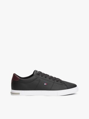 black essential leather vulcanised trainers for men tommy hilfiger