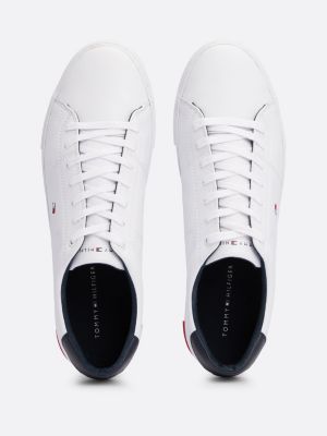 white essential leather vulcanised trainers for men tommy hilfiger