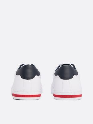 white essential leather vulcanised trainers for men tommy hilfiger