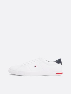 white essential leather vulcanised trainers for men tommy hilfiger