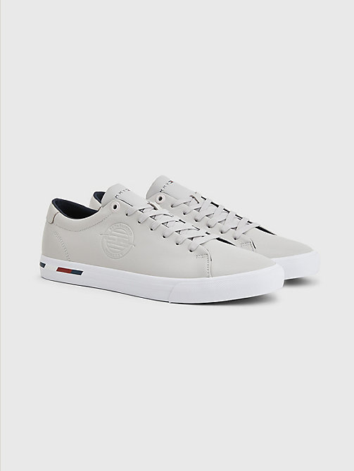 grey signature leather logo vulcanised trainers for men tommy hilfiger