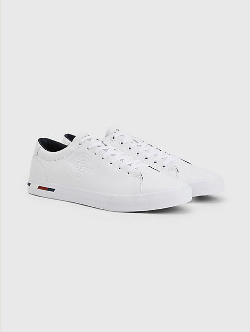 white signature leather logo vulcanised trainers for men tommy hilfiger