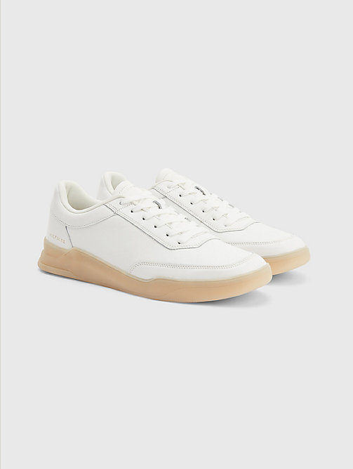 white elevated leather cupsole trainers for men tommy hilfiger