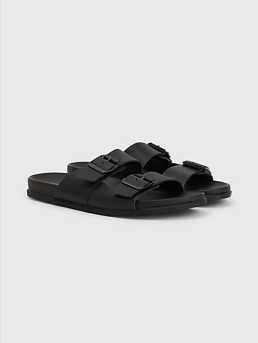 black elevated double buckle leather sandals for men tommy hilfiger