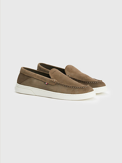 brown comfort suede collapsible loafers for men tommy hilfiger