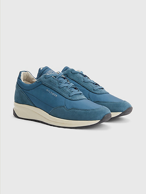 blue elevated suede-trimmed trainers for men tommy hilfiger