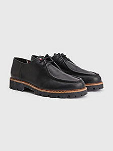 black leather cleated sole moccasin shoes for men tommy hilfiger