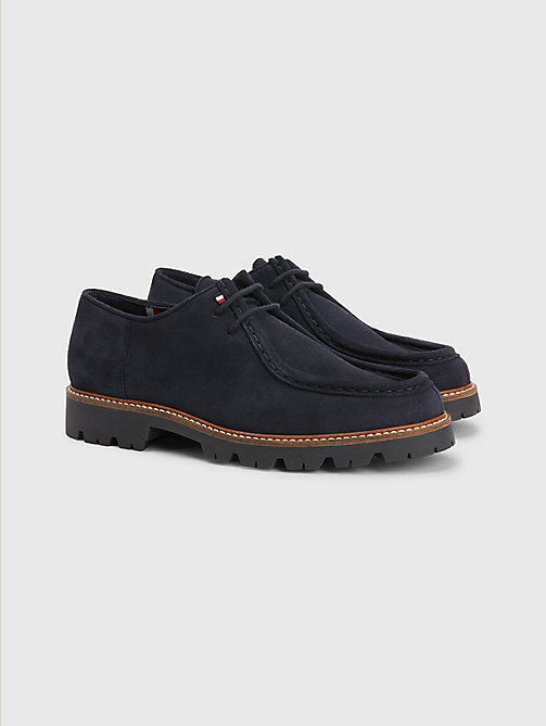 blue suede cleated sole moccasin shoes for men tommy hilfiger