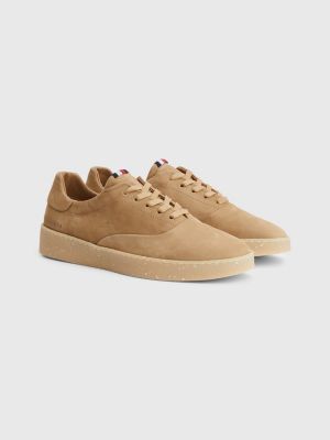 khaki leather trainers
