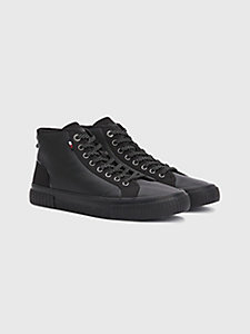 black th modern mid-top leather trainers for men tommy hilfiger