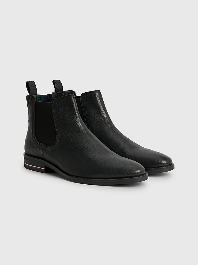 black signature leather chelsea boots for men tommy hilfiger