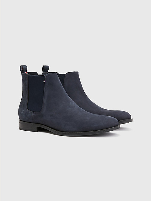 blue casual nubuck leather chelsea boots for men tommy hilfiger