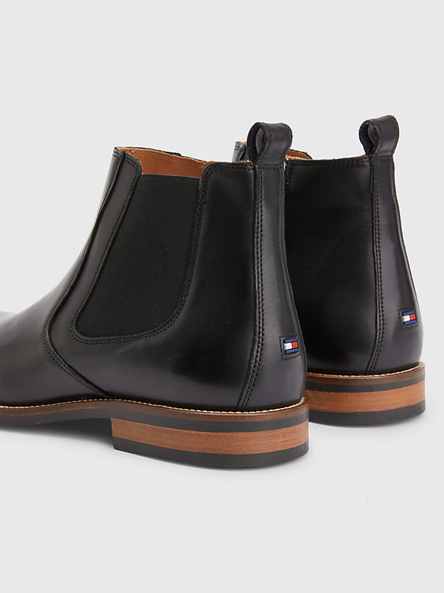black essential leather chelsea ankle boots for men tommy hilfiger