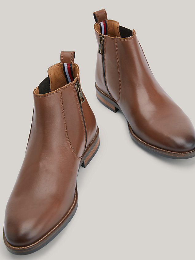 brown essential leather chelsea ankle boots for men tommy hilfiger