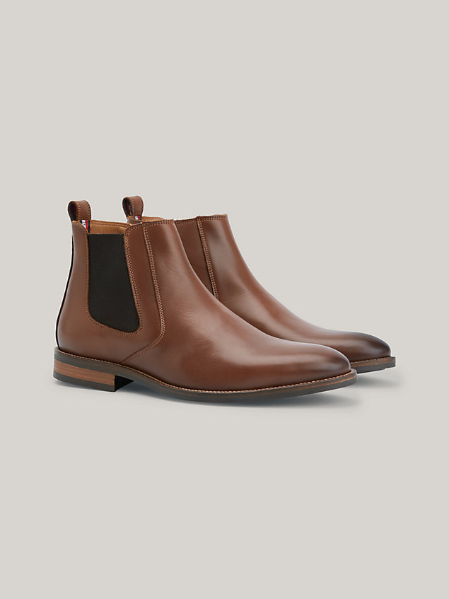 brown essential leather chelsea ankle boots for men tommy hilfiger