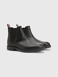 black elevated leather chelsea boots for men tommy hilfiger
