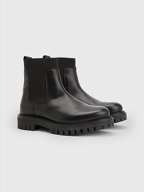 black premium leather chunky chelsea boots for men tommy hilfiger