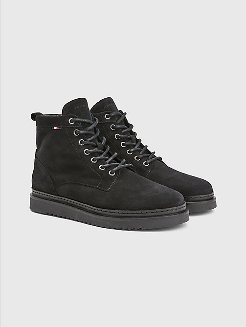 black lace-up cleat suede boots for men tommy hilfiger