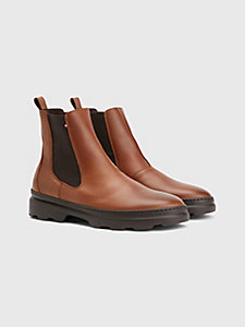 brown th comfort leather chelsea boots for men tommy hilfiger