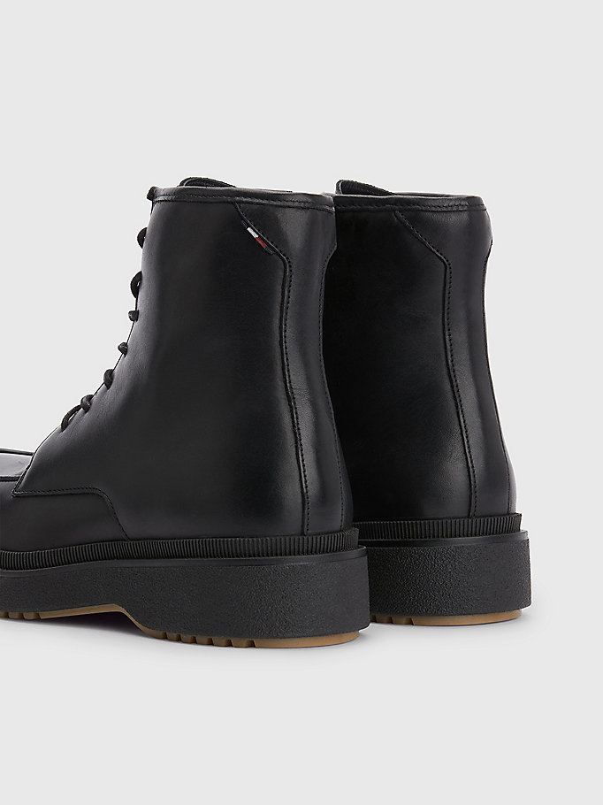 black premium leather lace-up boots for men tommy hilfiger