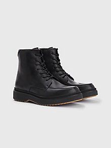 black premium leather lace-up boots for men tommy hilfiger