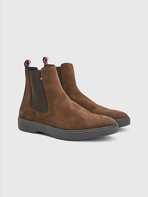 brown classics suede chelsea boots for men tommy hilfiger