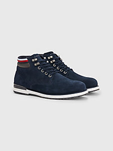 blue signature tape suede lace-up boots for men tommy hilfiger
